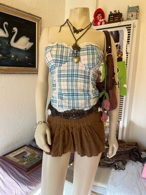Abercrombie & Fitch Tan Corduroy Skirt with Gold accents